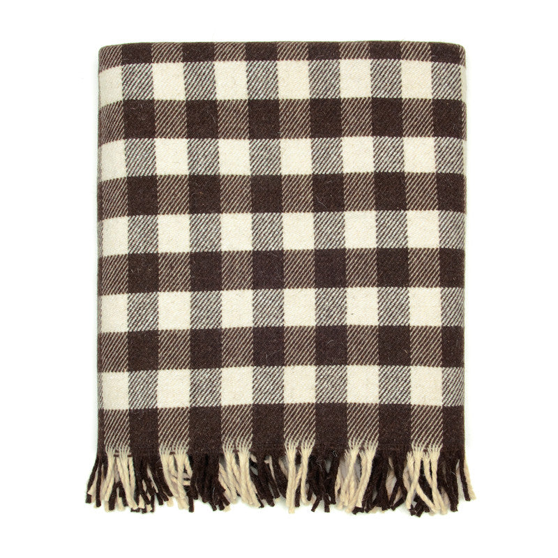 check wool blanket - brown and white