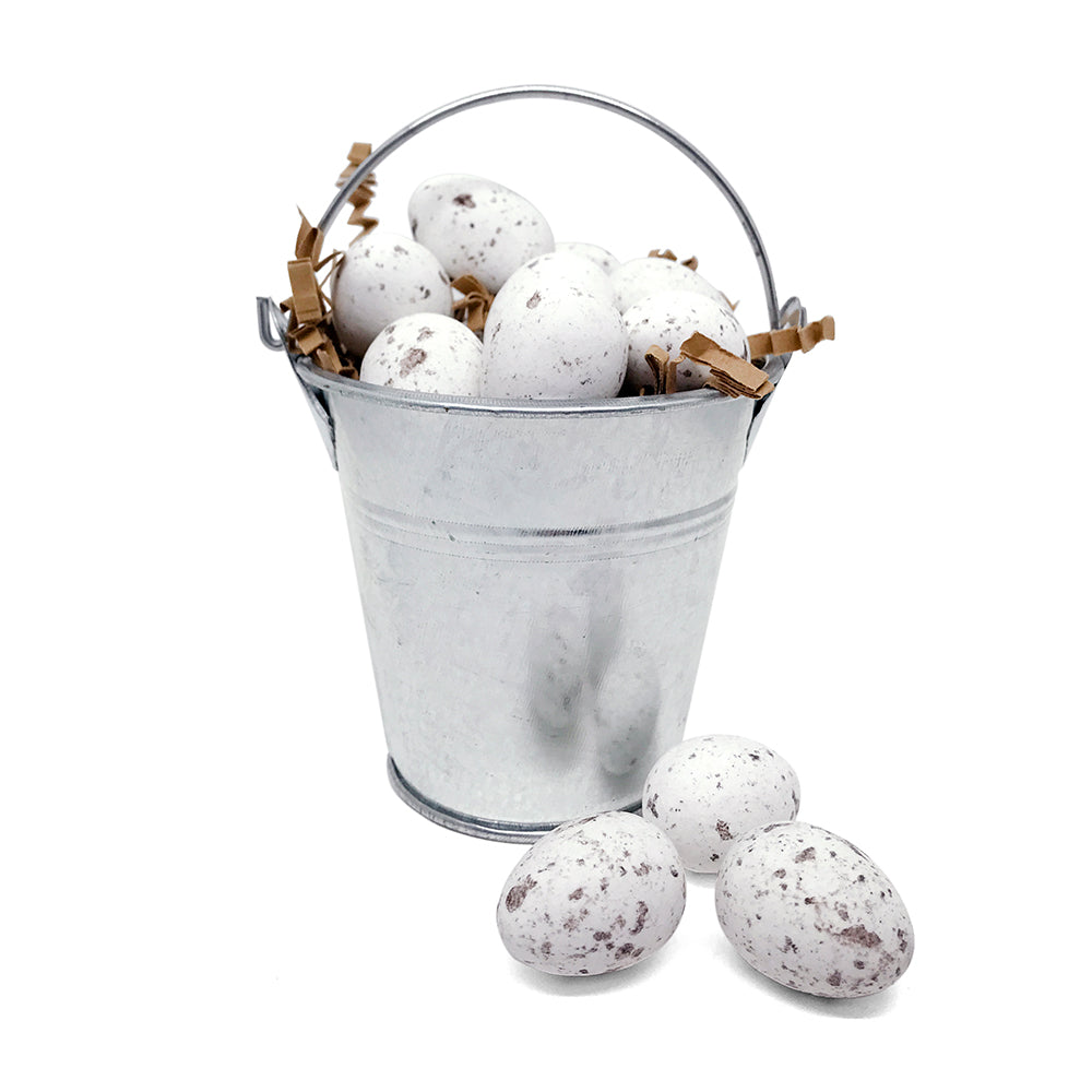 bucket of chocolate quail eggs