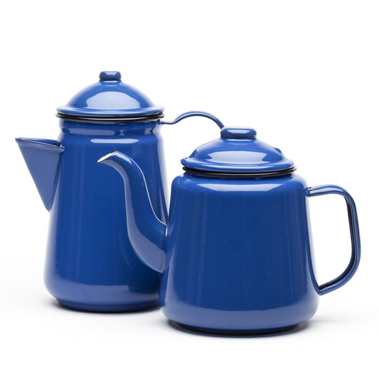 enamel tea & coffee pots blue