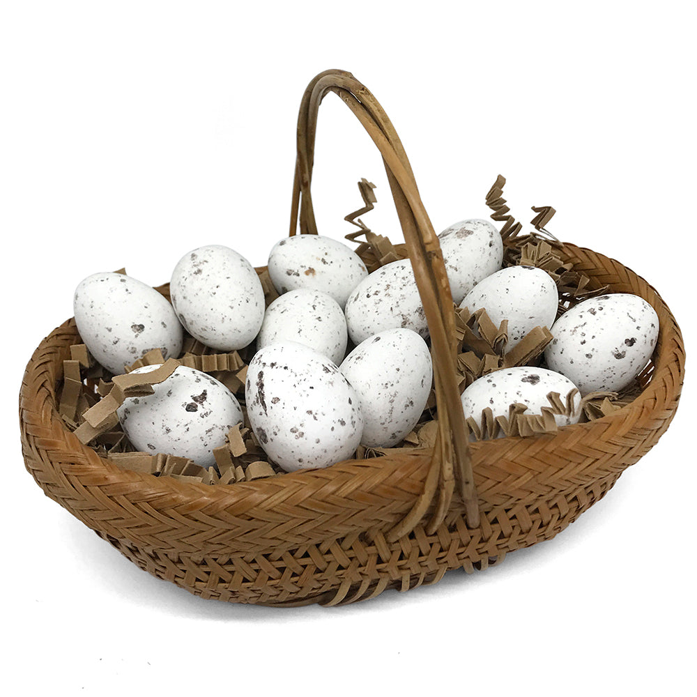 panier of chocolate quail eggs 12 white eggs