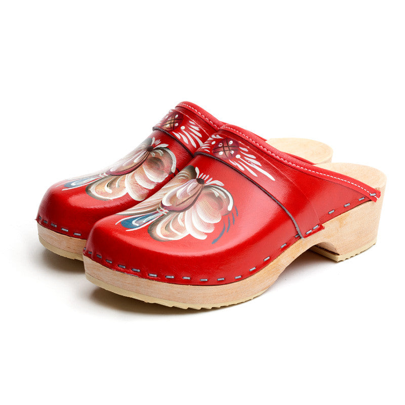 swedish hand-painted wooden clogs red