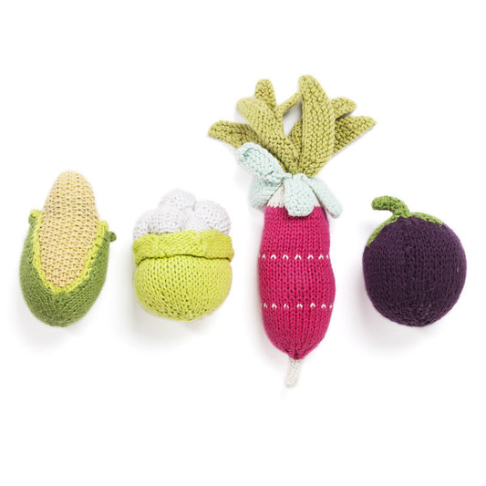 knitted vegetable rattles