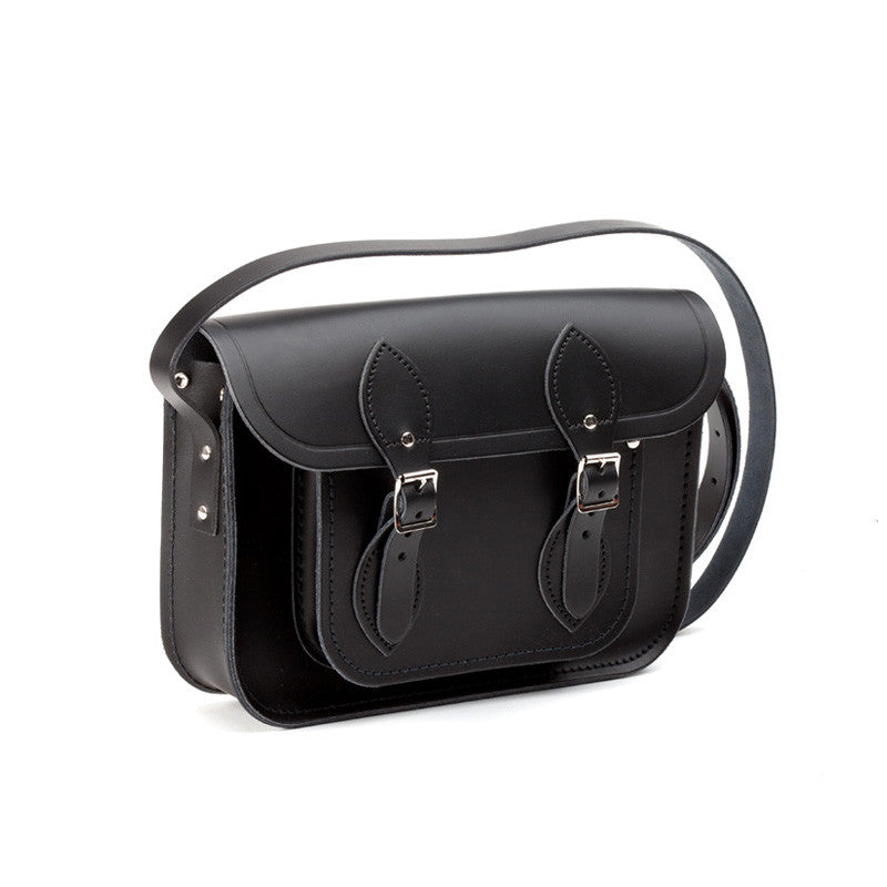 leather satchel 11" black