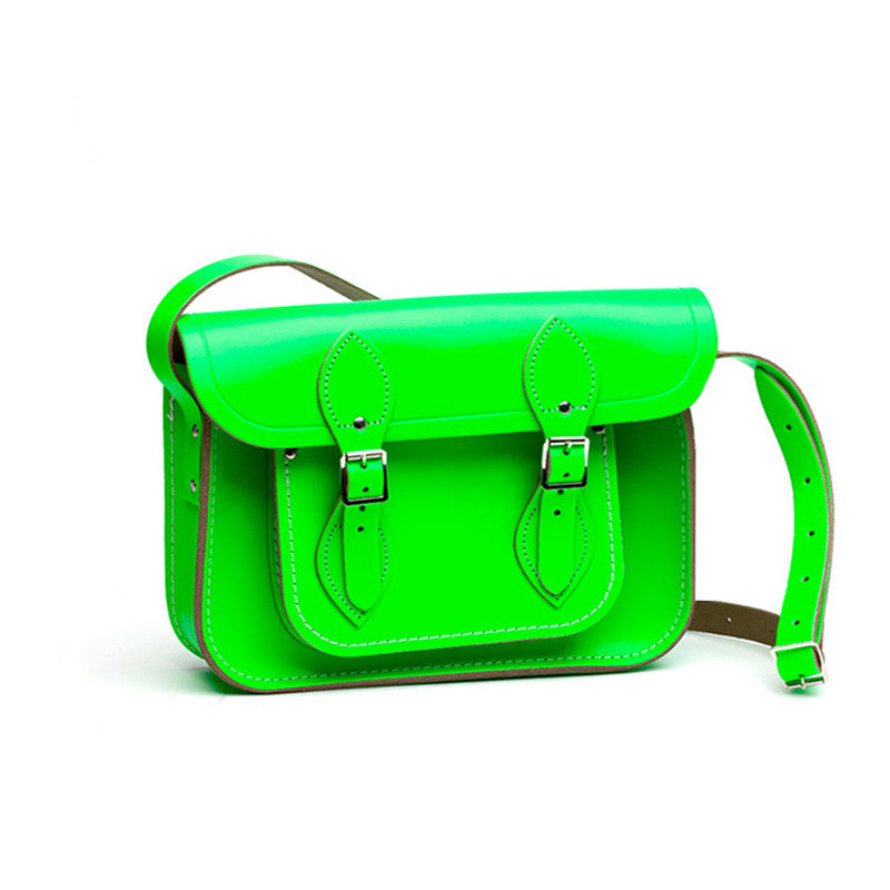 leather satchel <br/>11" fluo green