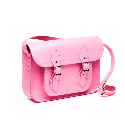leather satchel 11" pink