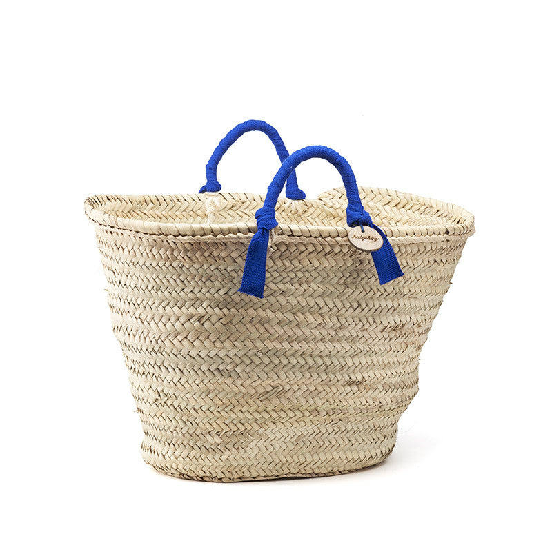 woven basket blue handles - medium