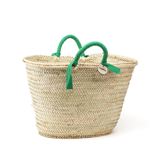 woven basket green handles - medium