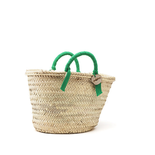 woven basket green handles - small