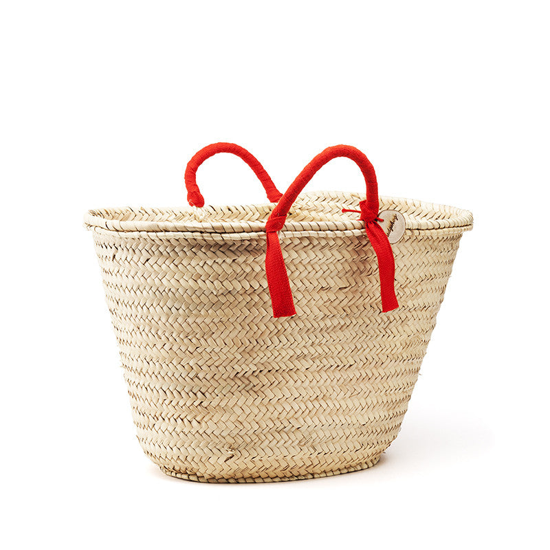 woven basket red handles - medium