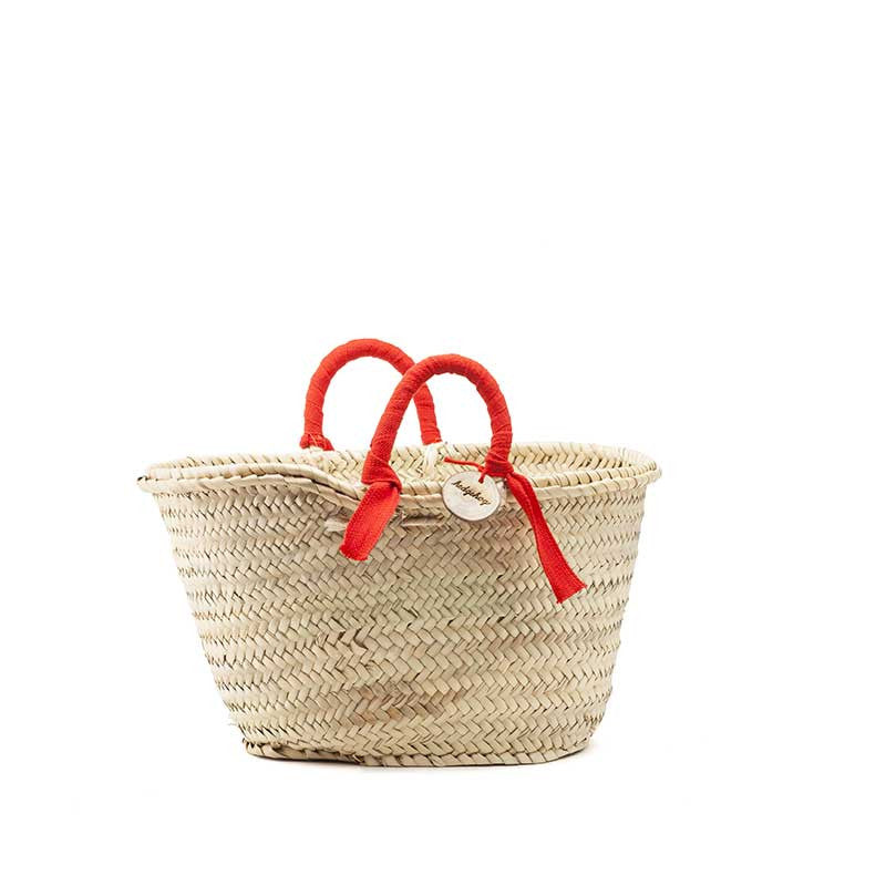 woven basket red handles - small