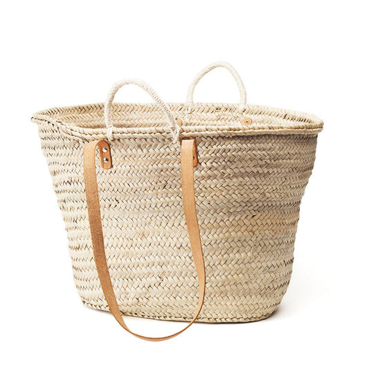 spanish woven basket with long handles - large