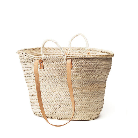 spanish woven basket with long handles - medium