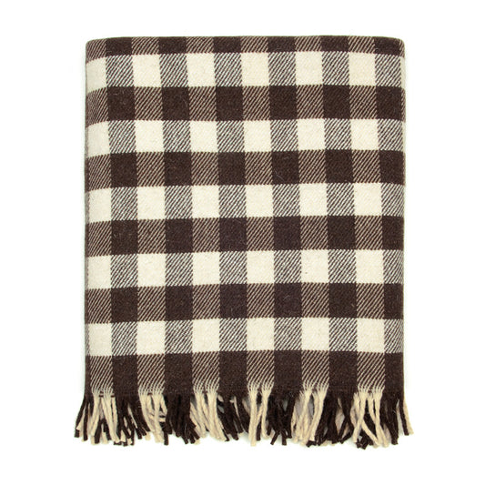 check wool blanket - brown and white