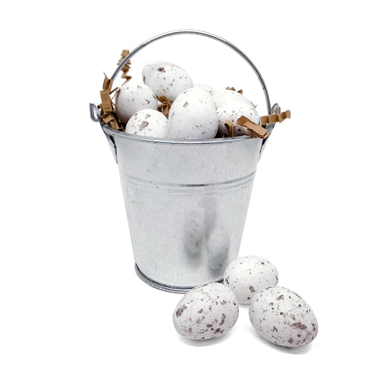 bucket of chocolate quail eggs