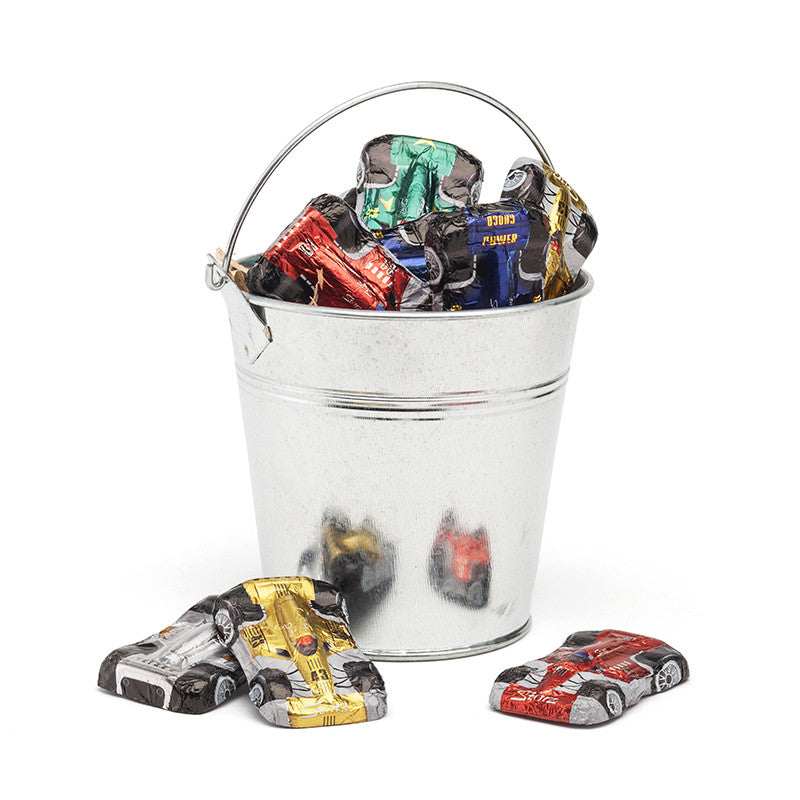 bucket of chocolate racing cars
