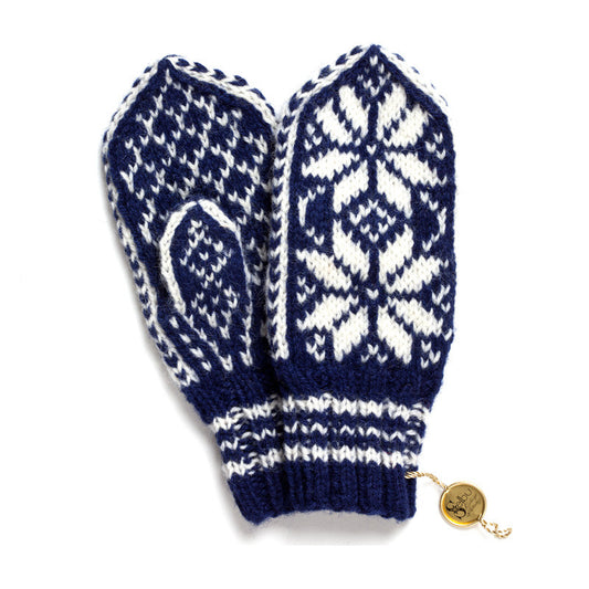 norwegian children's <br/>mittens - blue and white