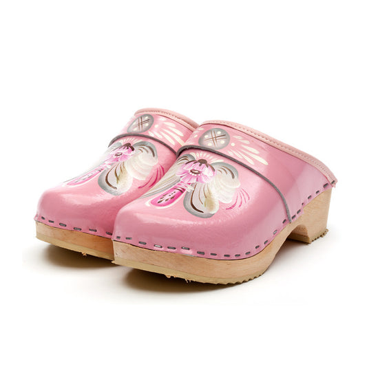 swedish hand-painted wooden clogs - pink
