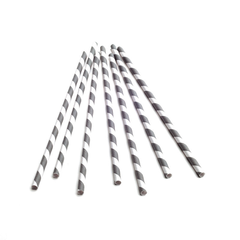 stripy paper straws - grey