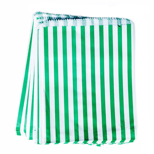 stripy paper bags large - green