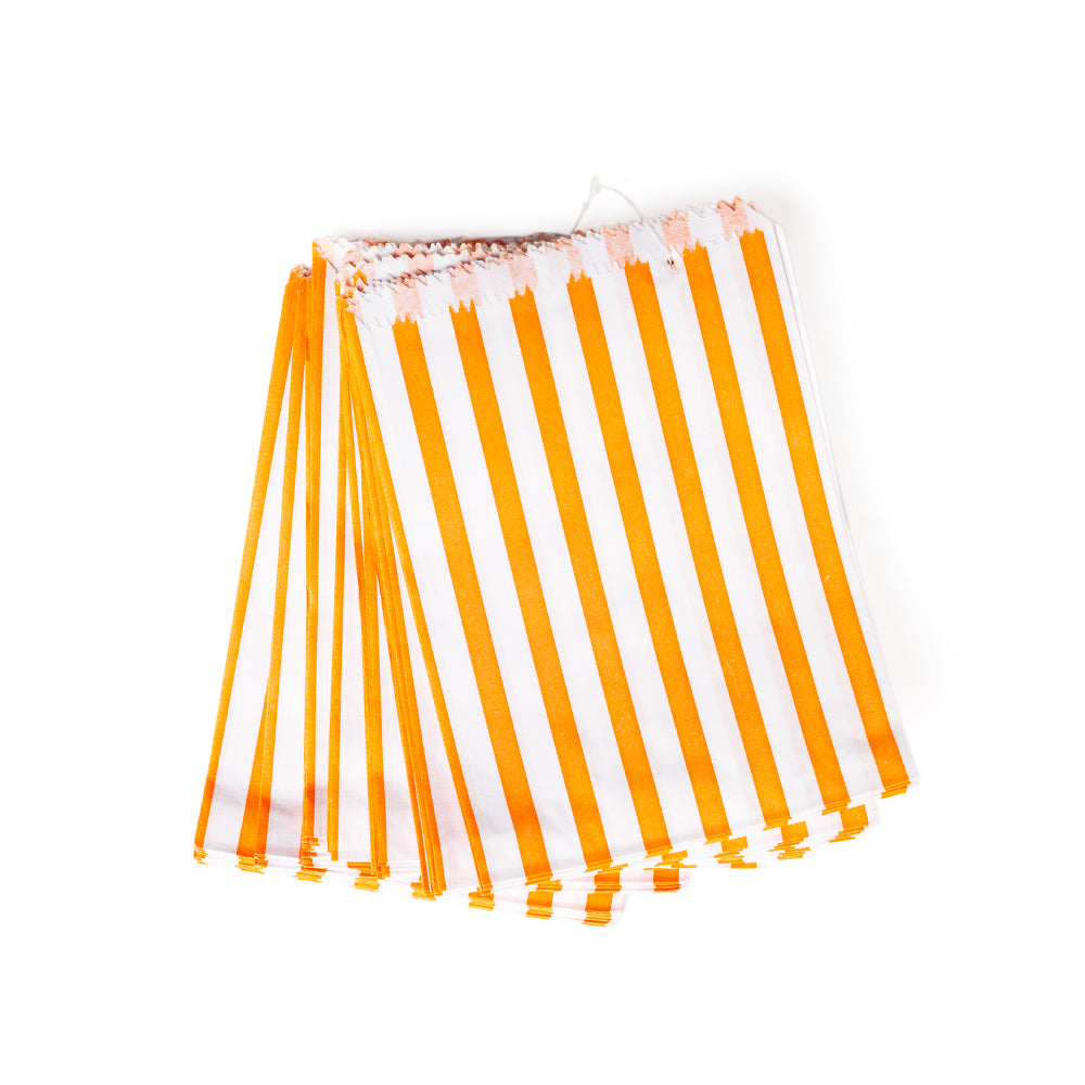 stripy paper bags small - orange